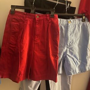 Red and Light Blue Pleated Shorts
